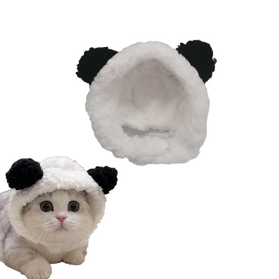 Cute Cat Costume Fluffy Bear Panda Ears Pet Hat, Soft Cotton Linen Adjustable Costume Cap, Cute Photo Prop Headwear for Small Medium Kittens Puppies, Holiday Birthday Party Cosplay Pet Accessory
