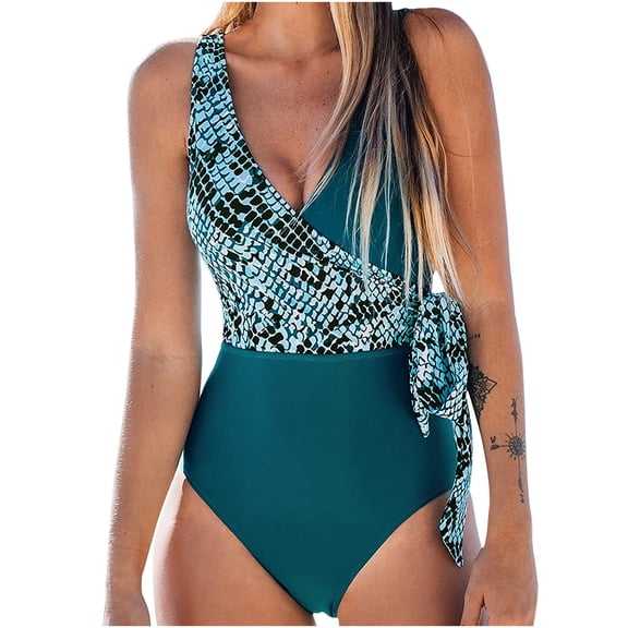 Hinvhai Plus size Swimsuits clearance Women Solid Bikini Push-Up Padded Swimwear Beachwear One-Piece Swimsuit Blue 4(S)