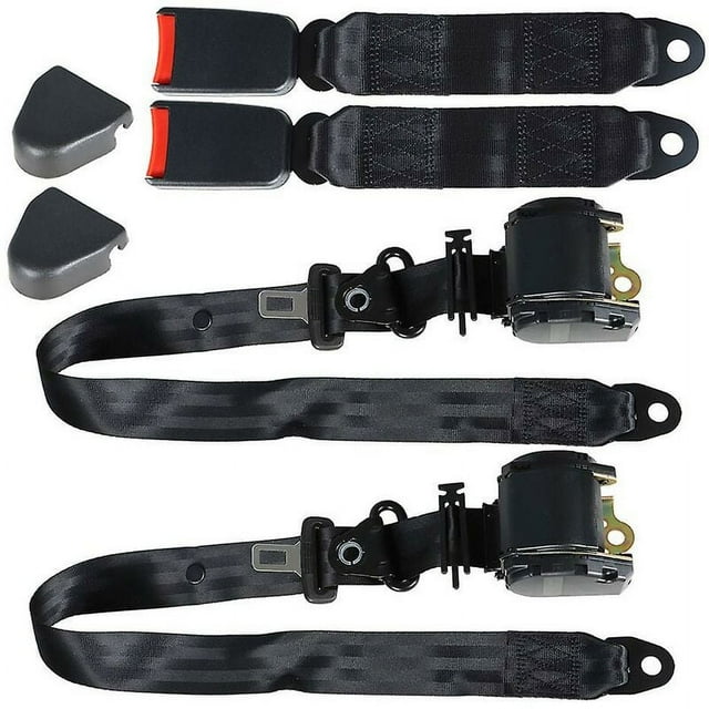 Retractable Safety Harness Set, Universal Adjustable Lap Belts for Golf Carts, School Buses, Engineering Trucks, Quick Installation, Steel Latch, E-Mark Safety Certified