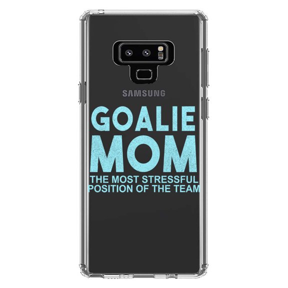 DistinctInk Clear Shockproof Hybrid Case for Samsung Galaxy Note 9 - TPU Bumper Acrylic Back Tempered Glass Screen Protector - Goalie Mom The Most Stressful Position
