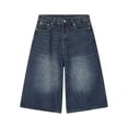 thumbnail image 7 of LMOIPLI Mens Baggy Denim Capri Pants Wide Leg Cropped Jeans Loose Fit Classic Washed Denim Stylish Casual Streetwear Trousers for Daily Outdoor Activities Blue XXL, 7 of 7