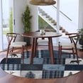 thumbnail image 4 of Navy Blue Plaid Round Area Rug 5 FT, Non Slip Bedroom Rugs, Vintage Farmhouse Animals Tree Washable Soft Circular Carpet Non-Shedding Floor Mat for Kitchen Dining Room Foyer Balcony Dorm, 4 of 8