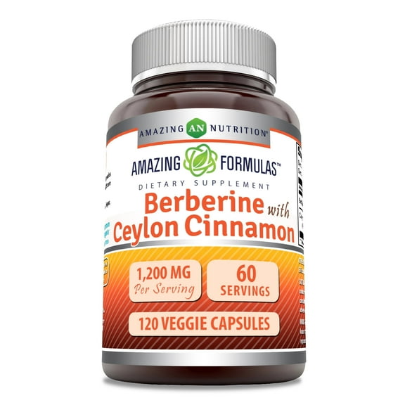 Amazing Formulas Berberine with Pure Ceylon Cinnamon 1200 Mg Per Serving 120 Veggie Capsules Supplement | Premium Complex Supplement | Non-GMO | Gluten Free | Made in USA | Ideal for Vegetarians