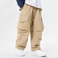 thumbnail image 3 of WOYY Boys Baggy Cargo Pants Kids Fashion Cotton Straight Leg Trousers, Sizes 12-13, 3 of 4