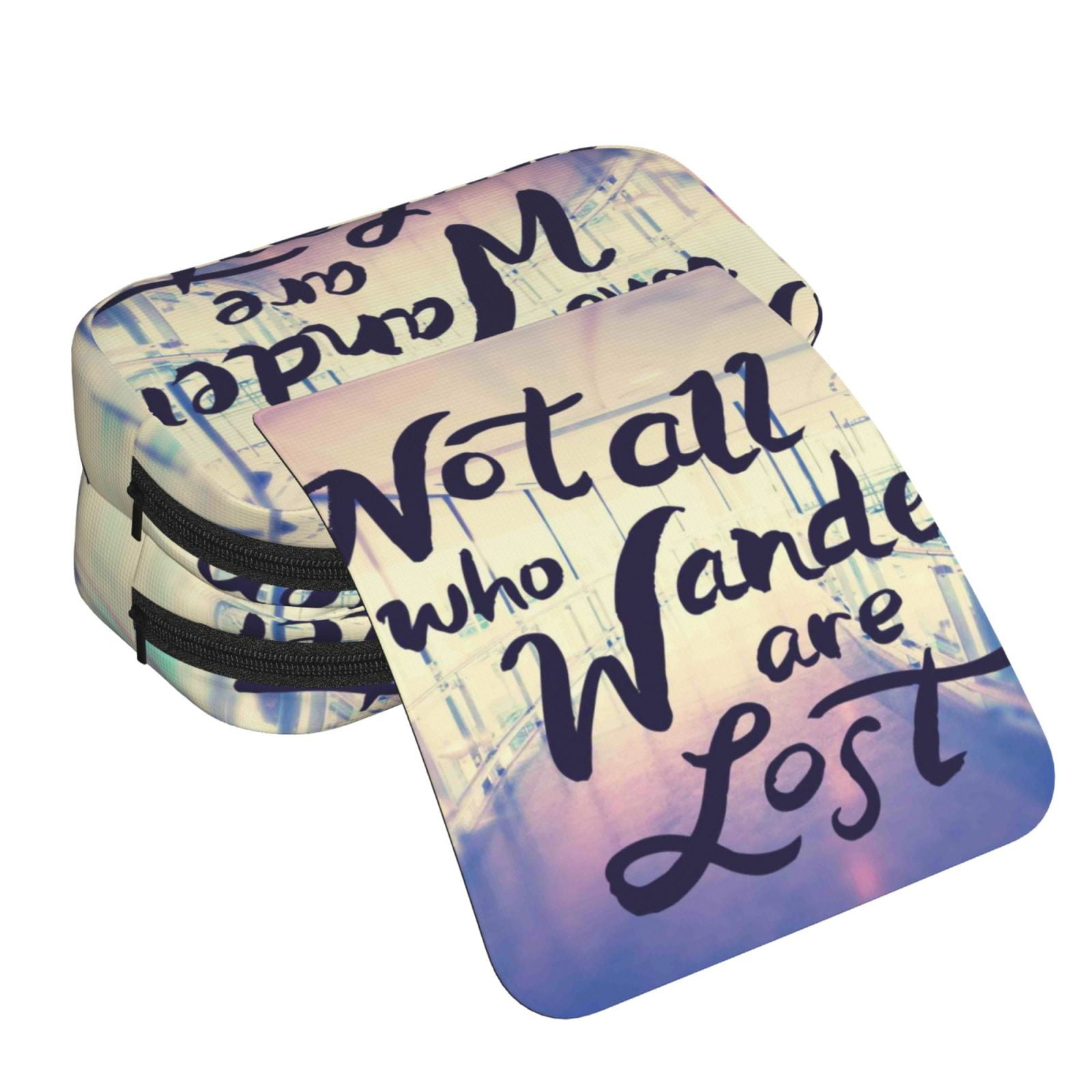 Rateoe Not All Those Who Wander Are Lost Pattern Double Clamshell Pen Case, Storage Organizer with Two Zipper Compartments– Holds Up to 50 Pencils & Pens