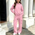 thumbnail image 2 of Glisme Girls Outfit Set Solid Color Long Sleeve Hooded Tees With Pocket Pants Set Cozy Soft Girls Outfit Size 11-12 Years Pink, 2 of 7