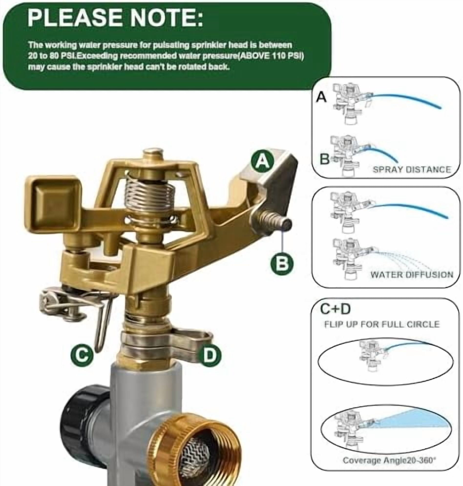 Tekola 2 Pack Zinc Alloy Impact Sprinklers for Yard, Stainless Steel Pulsating Water Sprinkler Head on Spike Base, Adjustable Water Sprinklers for Large Area Patio Lawn Garden Irrigation