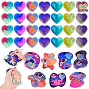 Fun Little Toys 28Pcs Valentines Day Gift Cards with Galaxy Slime Stress Relief Fidget Toys for Kids Valentine Classroom Exchange Cards, Valentine's Party Favor
