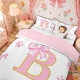 thumbnail image 2 of Meiyoeat Princess Bow Monogram B Duvet Cover Set for Women Kids Girls, Glitter Print Ribbon Bedding Full, Pink Golden, Pink Reversible, 1 Duvet Cover and 2 Pillowcases (No Comforter), 2 of 6