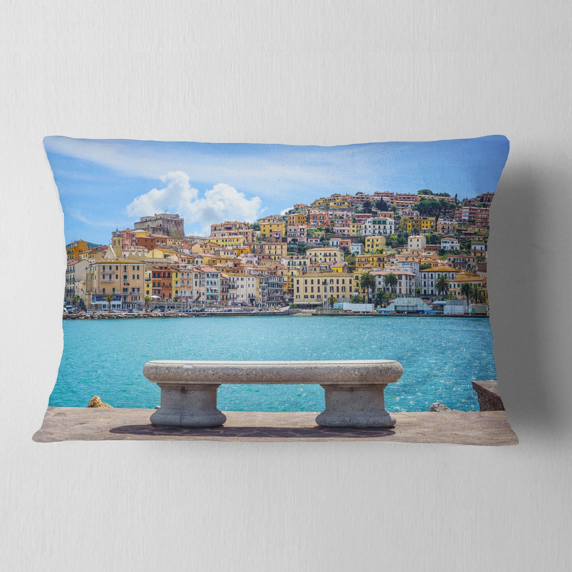 Designart 12" x 20" Blue Polyester Throw Pillow