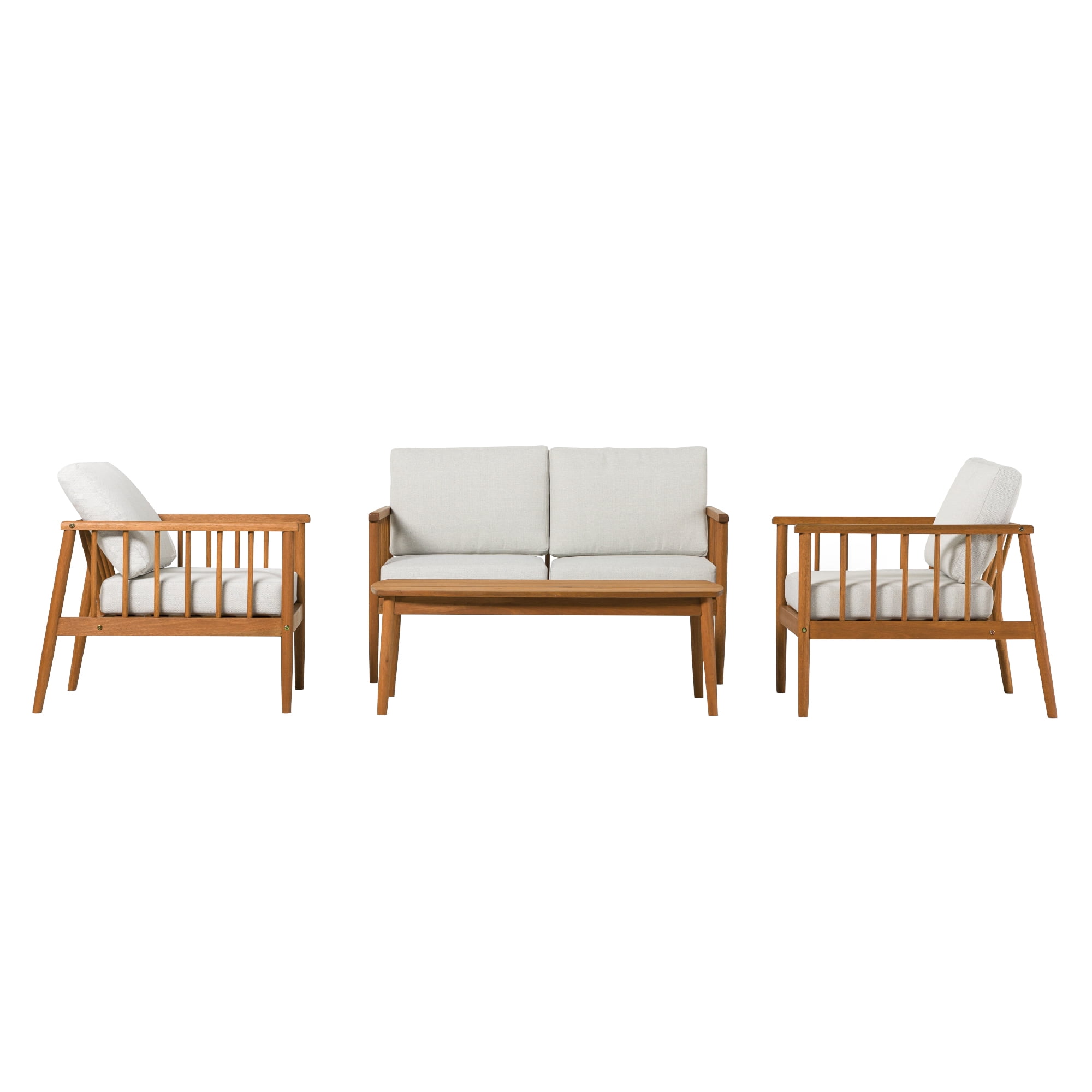 Walker Edison Modern 4-Piece Spindle-Style Eucalyptus Chat Set, Brown
