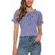 thumbnail image 1 of BLUSA DE GINGHAM A CUADROS INSPIRADORA PARA MUJER CON CUELLO REDONDO, VOLANTES Y MANGAS PUFF TAMAÑO M AZUL OSCURO, 1 of 6
