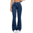thumbnail image 5 of BODOAO Flare Jeans for Women High Waisted Denim Pants with Fitted Hip and Thigh Wide Flared Leg Classic Five Pocket Bell Bottom Silhouette Casual Everyday Jeans Dark Blue S, 5 of 7