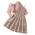 thumbnail image 2 of Placlothes Girls' Pink Two-Piece Set (Top + Floral Cami Dress) - Soft Polyester, Bow Detail, Smocked Bodice, Size 8-13, Sweet Style for Casual/Birthday/School,Size 11-12T, 2 of 3