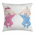 thumbnail image 1 of Gender Reveal Decorations Throw Pillow Cushion Cover, Babies Lie and Keep the Pacifiers Lovely Toddler Playroom, Decorative Square Accent Pillow Case, 24 X 24 Inches, Pink Blue Peach, by Ambesonne, 1 of 2