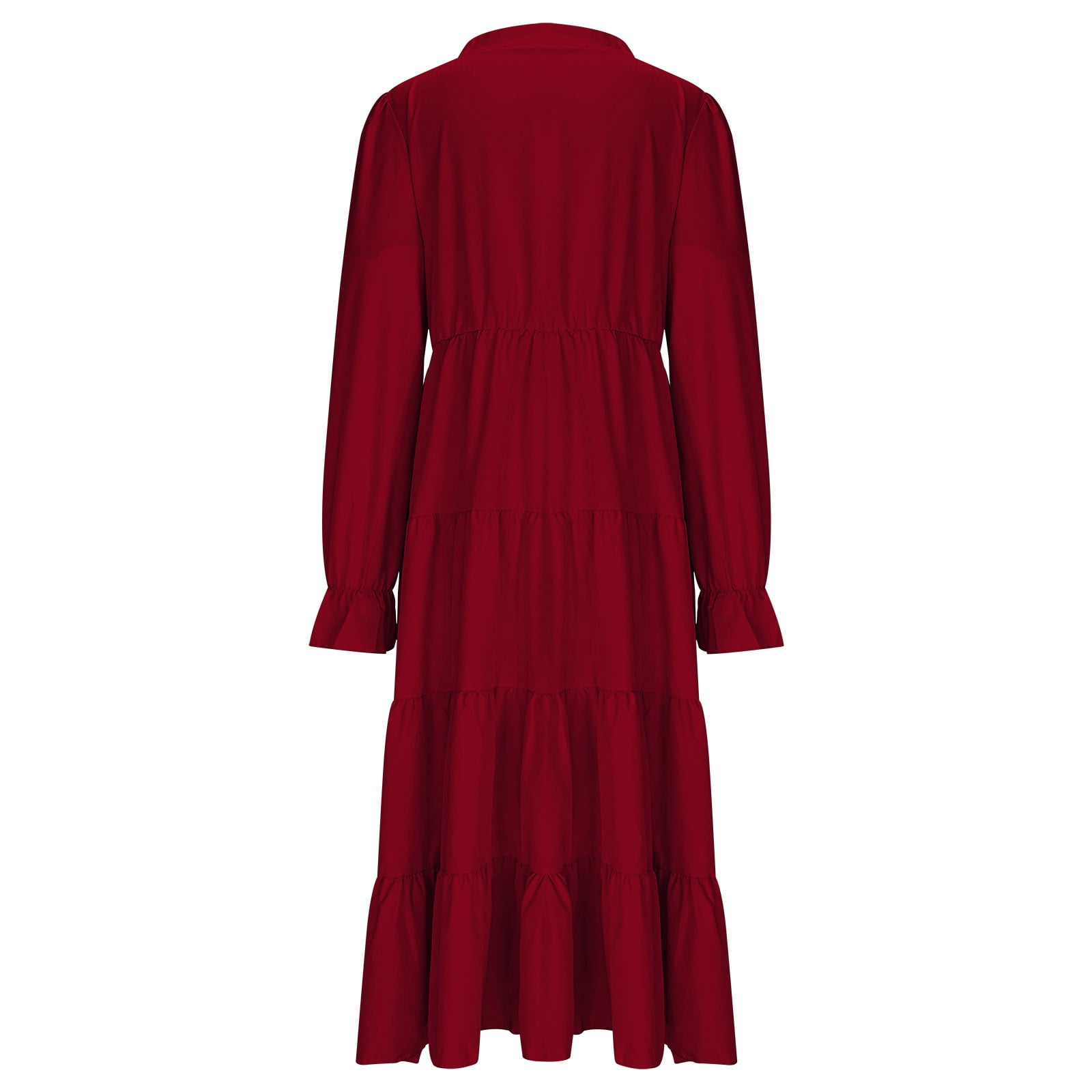 Arnsht Long Sleeve Dress for Women 2025 Spring Fall V Neck Tiered A-line Spring Elegant Modest Flowy Wedding Guest Maxi Dresses Red L
