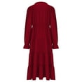thumbnail image 5 of Efsteb Long Sleeve Dress for Women V Neck Solid Color Ruffled Layered Flowy Swing Midi Dresses Loose Fit Beach Vocation Outfit (Wine,S), 5 of 6