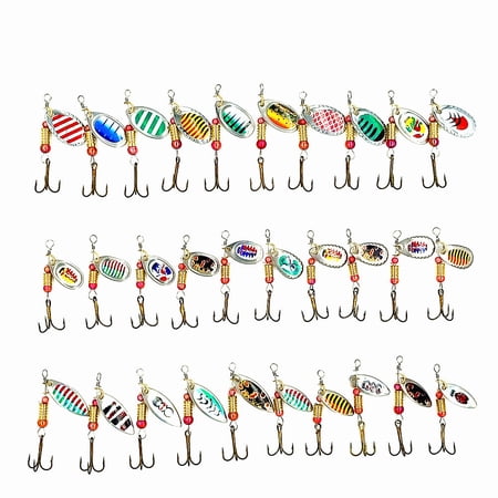 BESTSKY 30Pcs Fishing Lure Spinnerbait Bass Trout Salmon Hard Metal Spinner Baits Kit with Tackle Boxes Spinner Baits