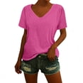 thumbnail image 2 of Endives Women's Short Sleeve T Shirt V Neck Classic Fit Fashion Casual T Shirt Solid Color Basic Tee T-Shirt Hot Pink, 2 of 7