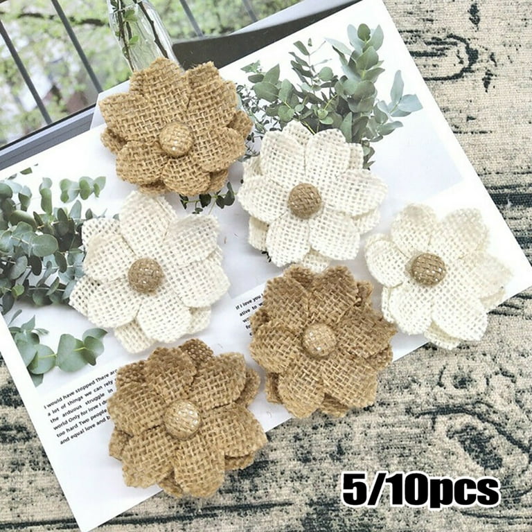 10pcs Handmade Natural Jute Burlap Hessian Flowers DIY Craft