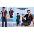 thumbnail image 4 of RICHCOIN Men 2 Piece Linen Outfit Beach Button Down Shirt Casual Loose Pant Sets, 4 of 7