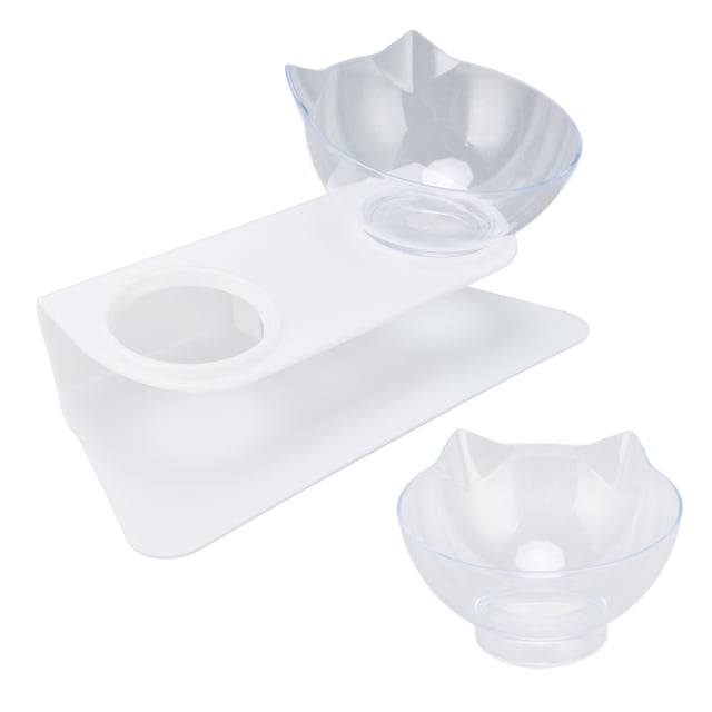 Cuenco de plástico para gatos, cuenco doble para gatos con inclinación de 15°, comedero para gatos True Excellence