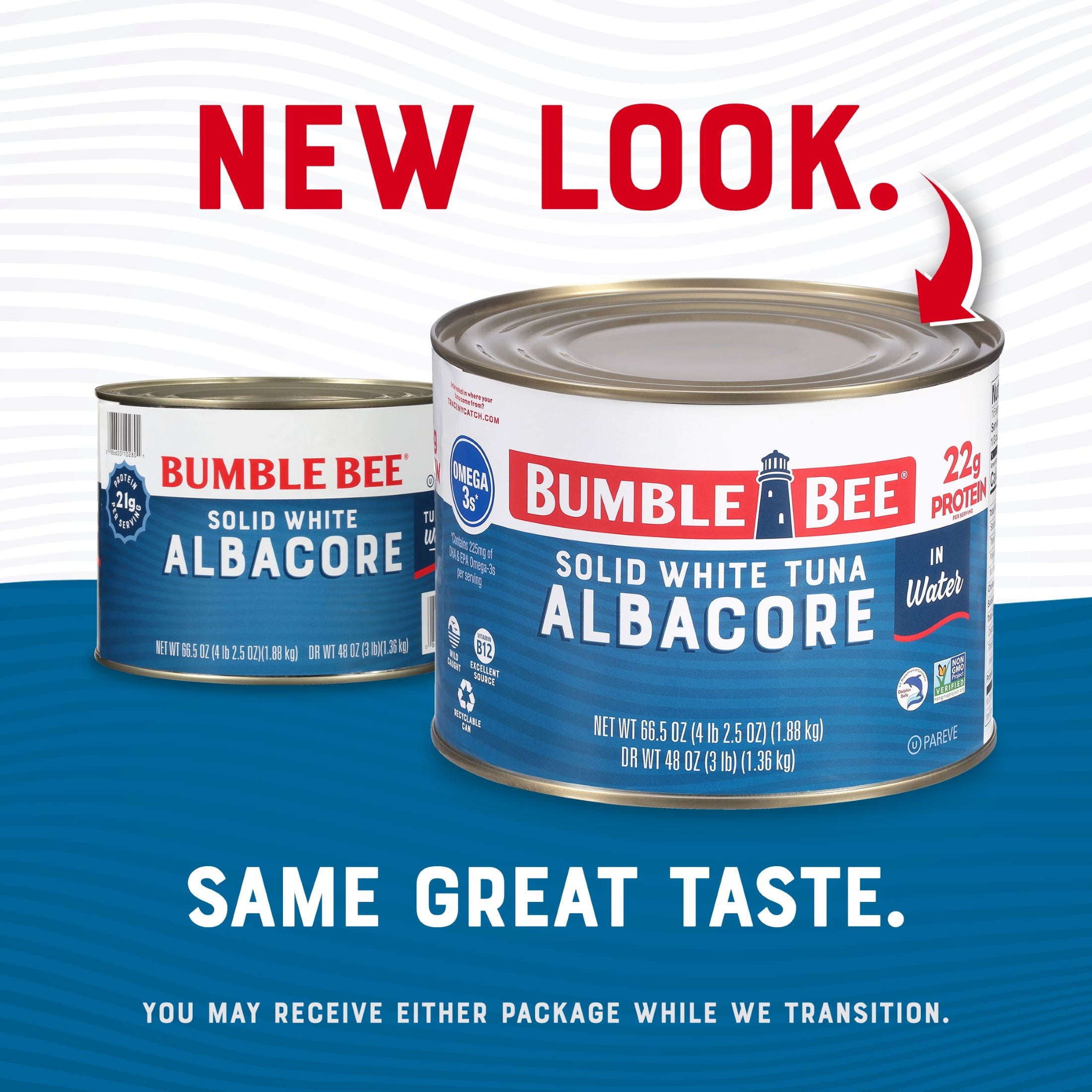 Bumble Bee Solid White Albacore Tuna in Water, Wild Caught, Gluten Free, 22g Protein per Serving, Shelf Stable Can, 66.5 oz