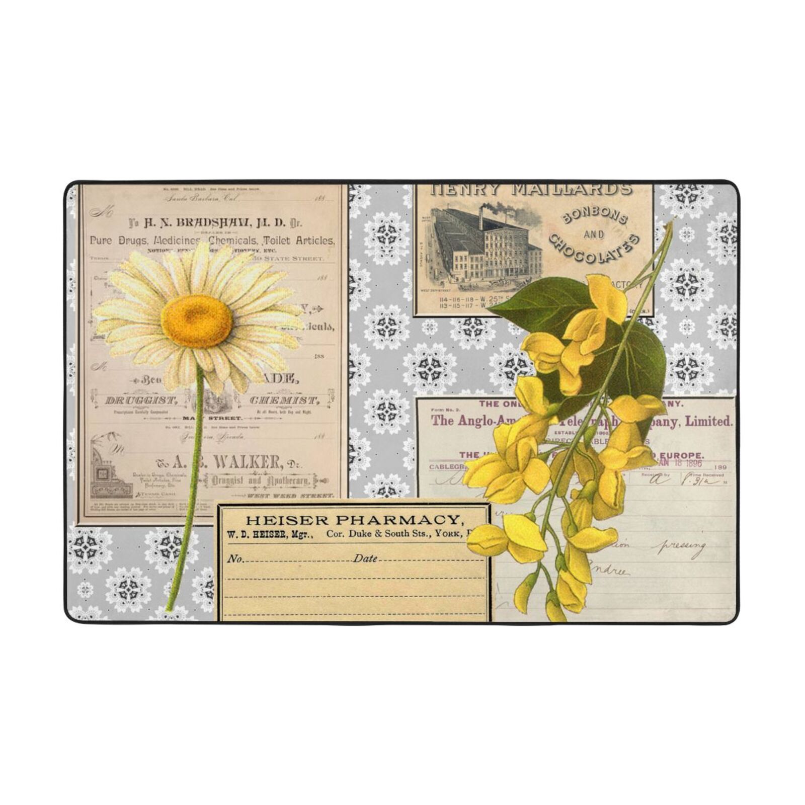 XMXT Non-Slip Area Rug, Vintage Magazine Print Polyester Rugs for ...