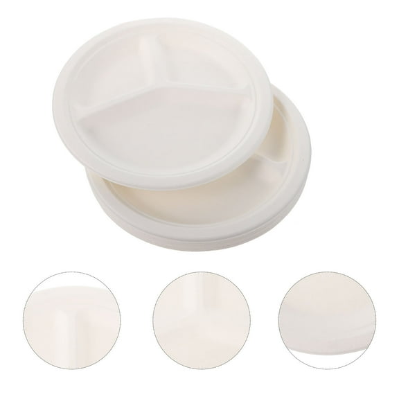 OATIPHO 20pcs Disposable Bagasse Compartment Plates for Birthday Party Supplies White Synthesis Material