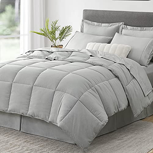 Um Light Grey Queen Comforter Set, Light Grey Bedding Set