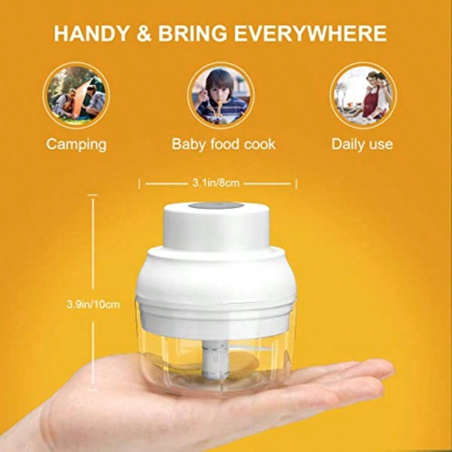 Electric Garlic Chopper Mini Garlic Masher Crusher Mincer Mini Food Processor Small with Garlic Peeler And Spoon 100ML/3.3FL OZ White