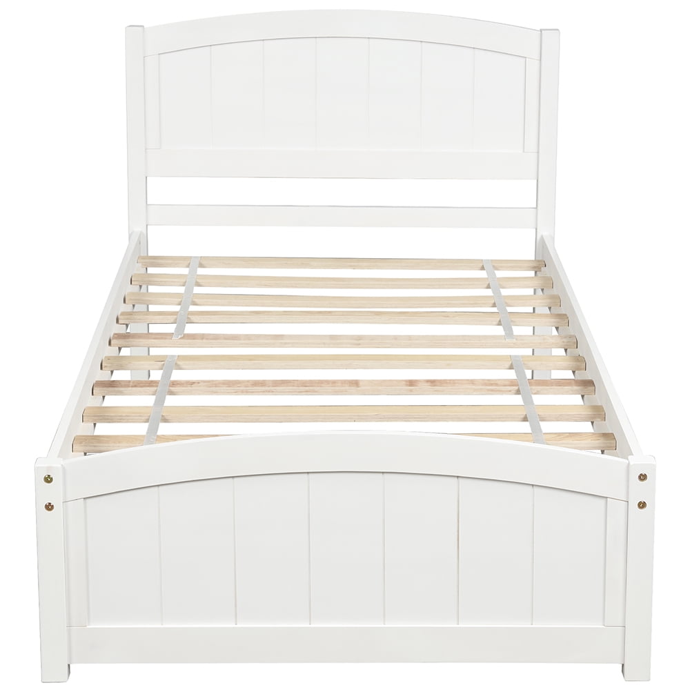 Private Jungle Platform Beds with Headboard, Footboard and Wood Slat Support-White Private Jungle Platform Beds with Headboard, Footboard and Wood Slat Support-White
