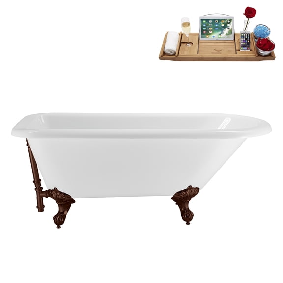 62" Streamline N4840ORB-ORB Soaking Clawfoot Tub and Tray With External Drain in Matte Oil Rubbed Bronze and Matte Oil Rubbed Bronze Clawfeet