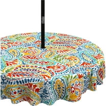 Outdoor/Indoor Round Tablecloth, Patio Stain Resistant Table Covers with Umbrella Hole Picnic Table Cloth with Zipper for Patio Garden Buffet Table Decoration, 60", Round, Paisley Multi
