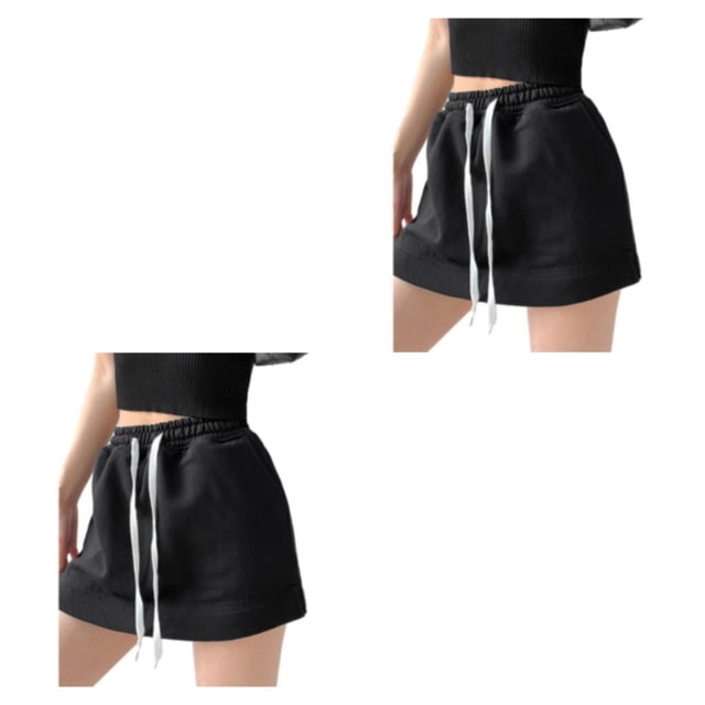 Qarigey Pantalones cortos femeninos Faldas Vestido Sólido Casual Cordón Mini A-line Verano Estilo coreano Color caramelo para viajes Deportes Type3 NO3