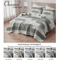 thumbnail image 5 of Chezmoi Collection 3-Piece Muted Gray White Ivory Floral Plaid Rectangular Patchwork Cotton Quilt Reversible Lightweight Bedspread Set, King Size, 5 of 9