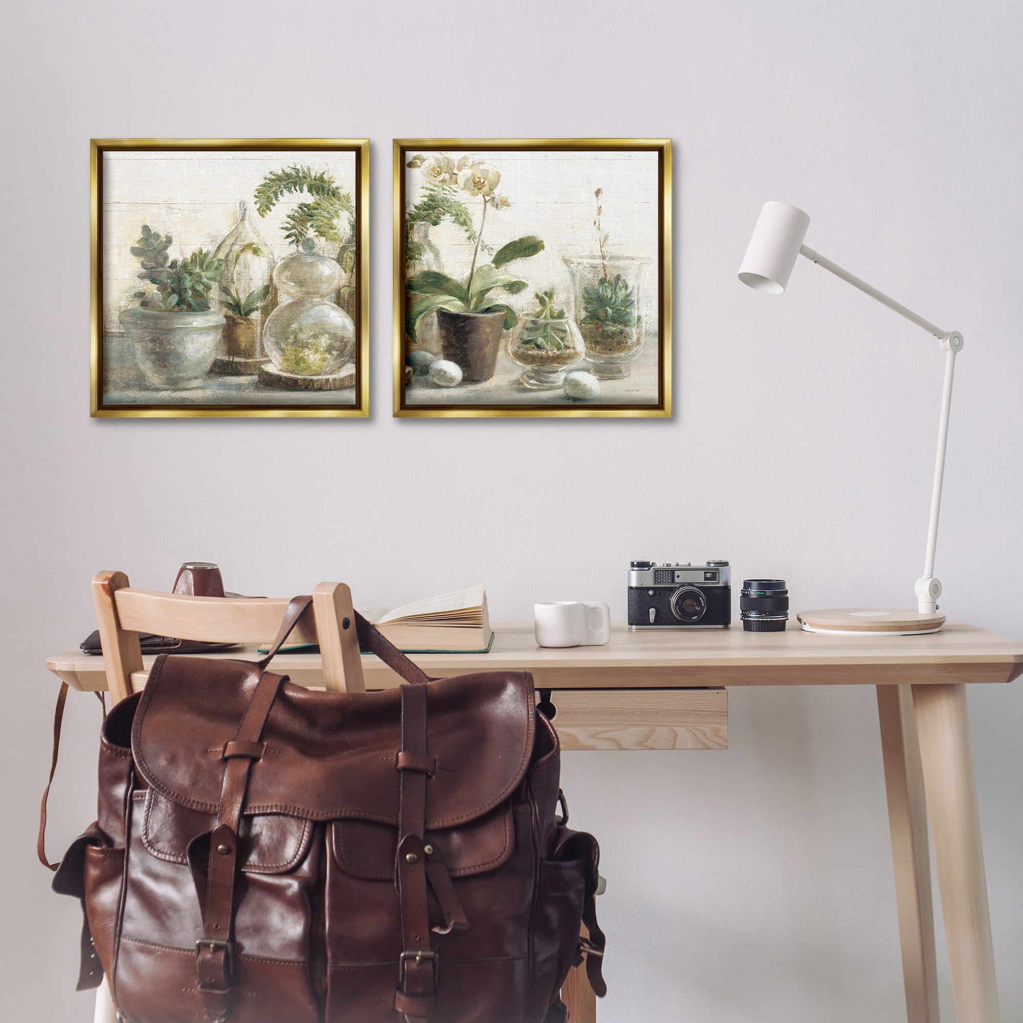 Stupell Industries Succulent House Plants Country Charm Botanical & Floral Painting Gold Floater Framed Canvas Art Print Wall Art, 18 x 18, Set of 2