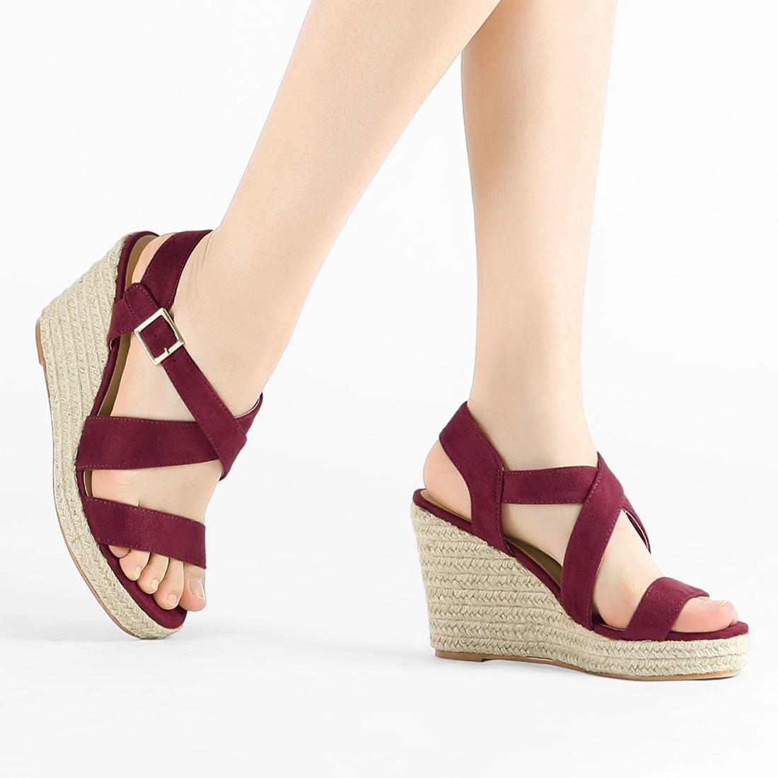DARING DIVA Women's Stylish Espadrilles Platform Slingback Wedges Sandals Burgundy 7.5