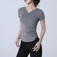 thumbnail image 2 of Jewelreauty Short Sleeve Yoga Shirts for Women V Neck Slim Fit Stretch Tops Athletic Workout Gym T-Shirts (M, Gray), 2 of 3