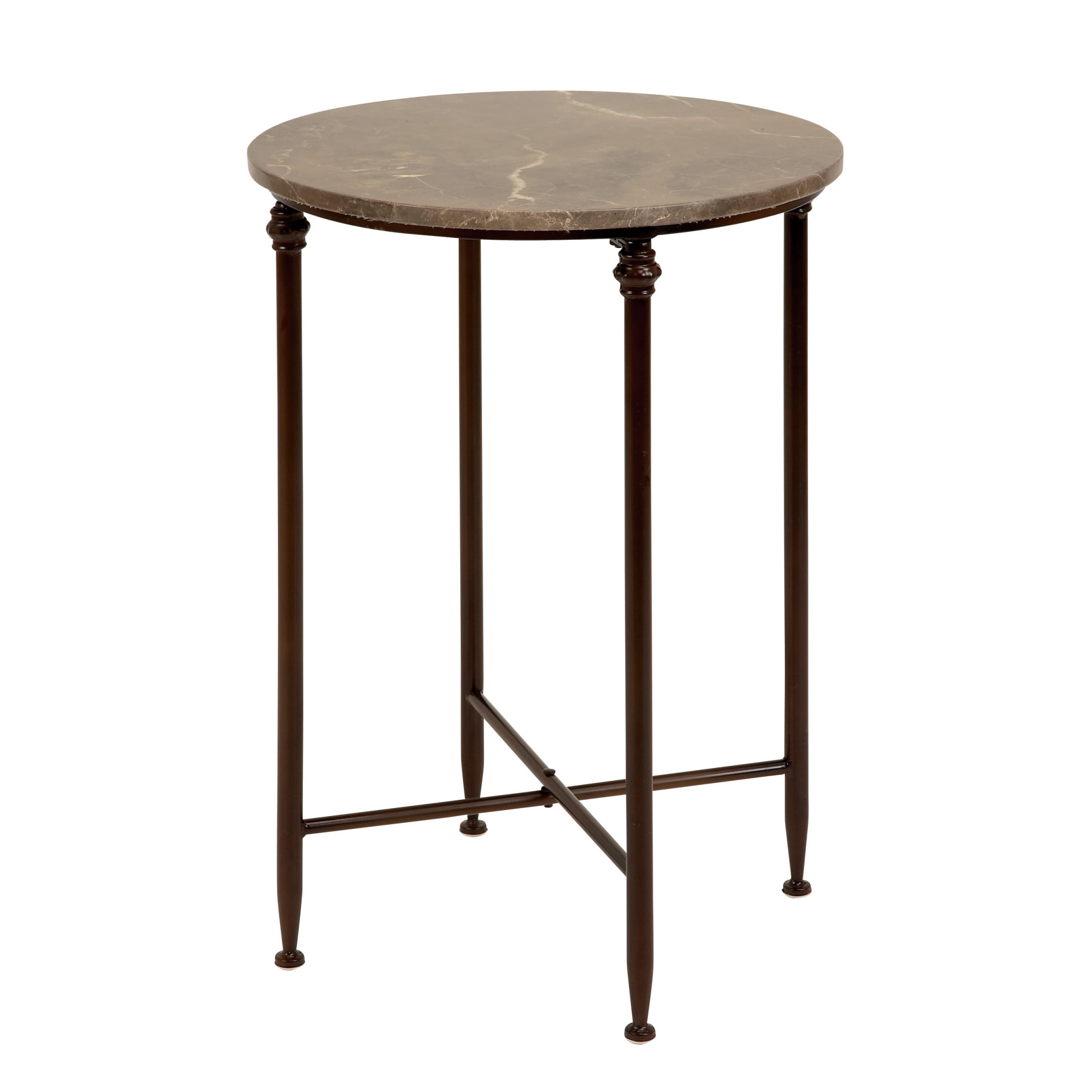 DecMode 18" x 26" Brown Marble Accent Table with Bronze Metal Legs, 1-Piece