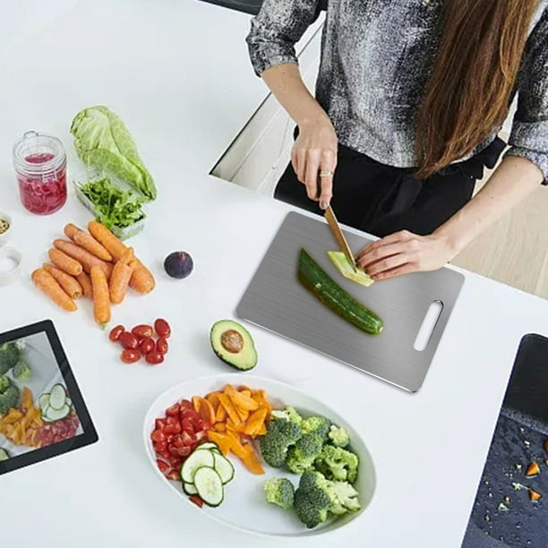 Tabla de cortar Xihbxyly acero inoxidable 304 doble cara para cocina con orificio para colgar