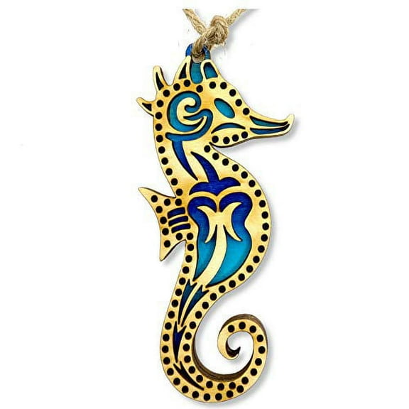 Seahorse Coastal Christmas Tree Ornament, Handcrafted Wood Holiday Keepsake
