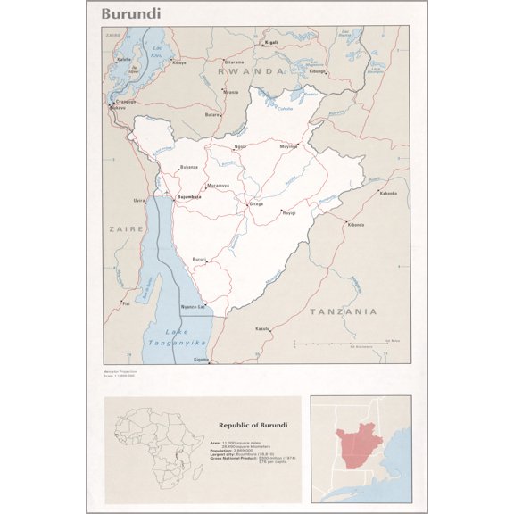24"x36" Gallery Poster, cia map of Burundi 1976