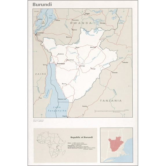 24"x36" Gallery Poster, cia map of Burundi 1976