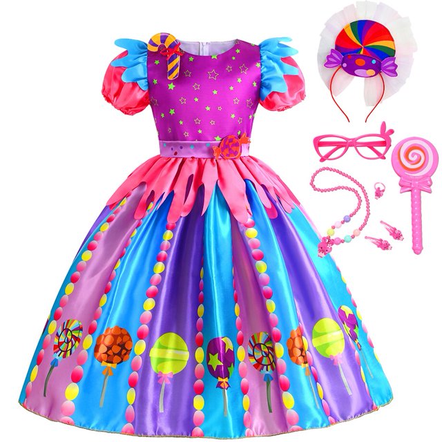 Rianbow Lollipop Candy disfraz niñas princesa vestido cumpleaños carnaval fiesta Cosplay disfraz niños Purim ropa con diademas (3-4T) Gao Jinjia LED