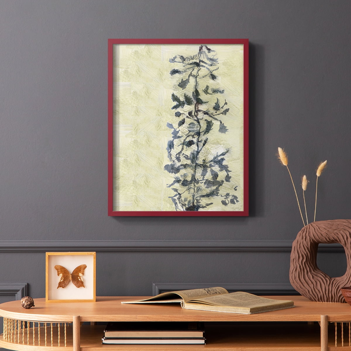 Chinoiserie 2 Tan I Framed Print in Red Solid Wood Framed Print No Nail Hanging