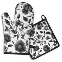 Pioneer Flower Kitchen Oven Mitt and Pot Holder Sets 2 Pcs for Baking, Cooking and Grilling, Heat Resistant Up To 392 °F