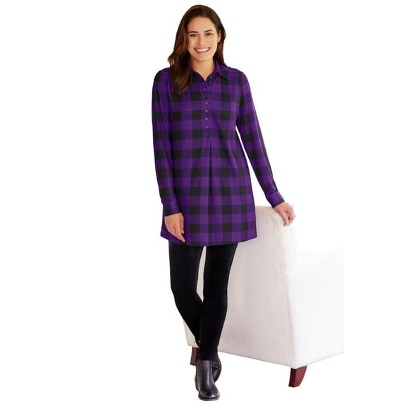 Woman Within Plus Size Plaid Knit Tunic With Collar