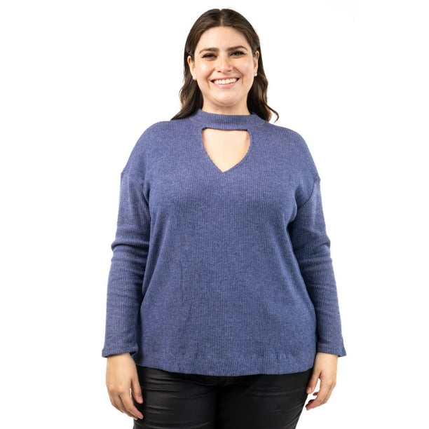 Sueter de cuello con abertura Roman Fashion /Talla Extras, 0383 (Azul marino) azul marino 44