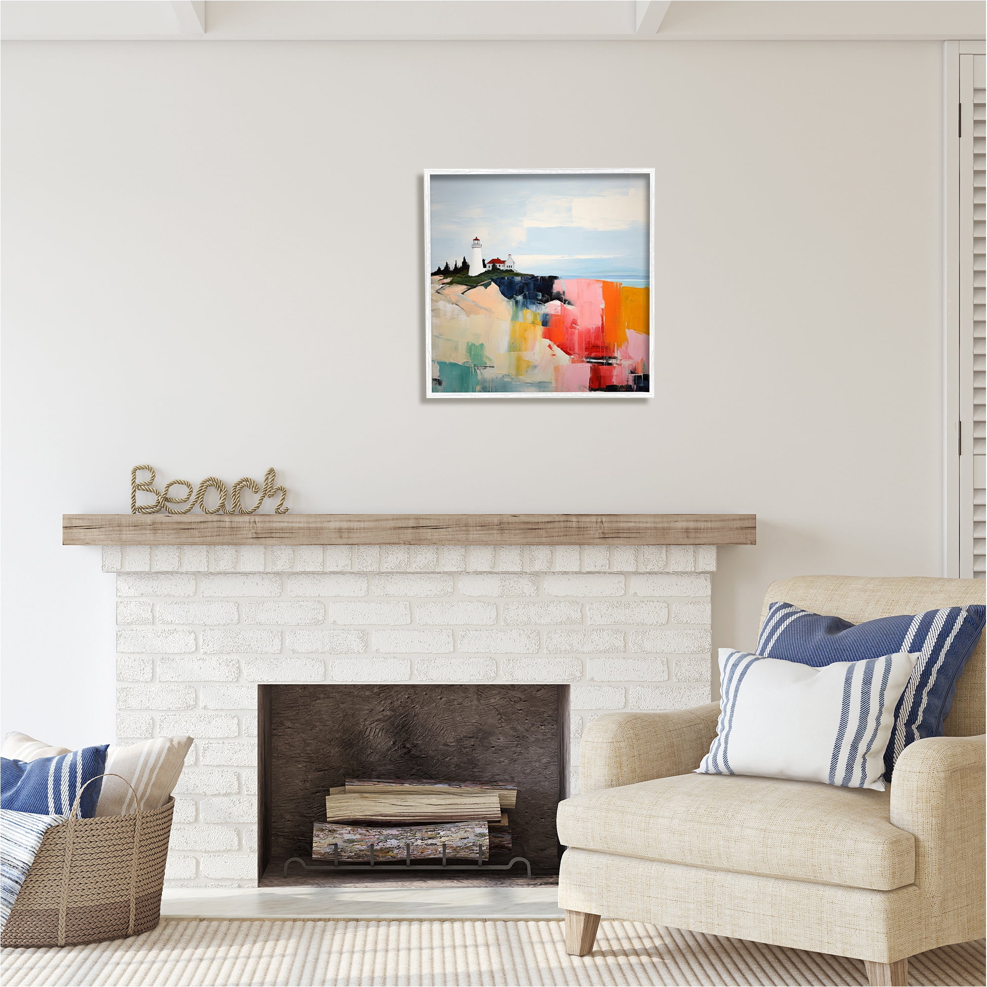 Stupell Industries Abstract Lighthouse View Landscape Painting White Framed Art Print Wall Art, 24 x 24